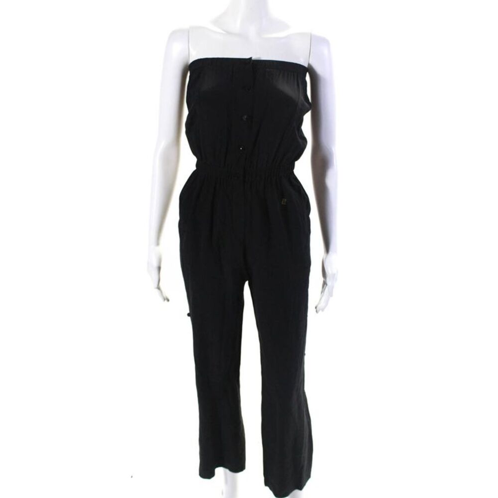Tt Womens Elastic Strapless Button Up Straight Leg Jumpsuit Black Size 1